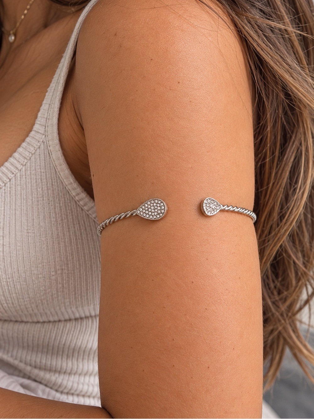 Gold Pave Teardrop Open Cuff Bracelet - Women Jewelry